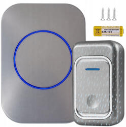 MH Protect Vezeték nélküli ajtó- és kapucsengő - 300 m hatótávolságú, LED-es, elemes, vízálló Szürke