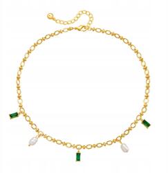  nyaklánc aranyozott édesvízi gyöngyök zöld strasszok női