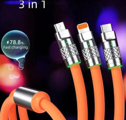 A-life 3 az 1-ben szilikon gyorstöltő adatkábel - 6A 12-24V 12OW (AS3IN1)