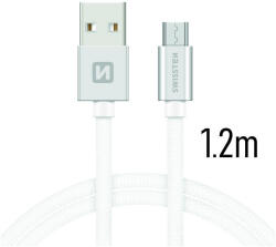 SWISSTEN Adatkábel - USB > microUSB - 3A - 1, 2m - Ezüst/Fehér (3071522203)