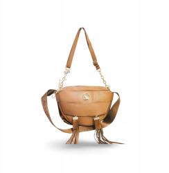 Laura Biaggi kézitáska postás táska bézs félkör alakú rojtokkal