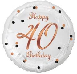  Fólia lufi Happy 40. Birthday évszámos fehér rosegold elegáns 45 cm O40B (5902973155730)
