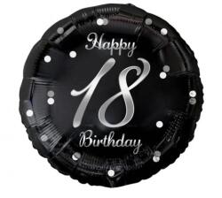  Fólia lufi Happy 18. Birthday évszámos fekete ezüst elegáns 45 cm (5902973154993)