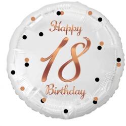  Fólia lufi Happy 18. Birthday évszámos fehér rosegold elegáns 45 cm O18B (5902973147933)