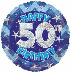  Fólia lufi hologramos Happy Birthday 50. évszám kék 45 cm 113052