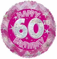  Fólia lufi hologramos Happy Birthday 60. évszám rózsaszín 45 cm 113168