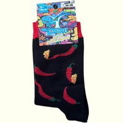 Yvonne Chili paprika mintás vicces zokni - Fekete (Yv2022)