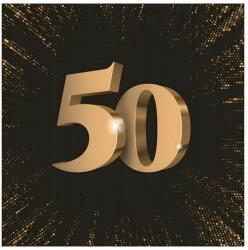  Happy Birthday 50 3D Black szalvéta 20 db-os 33x33 cm (PKK057043) - oliviashop