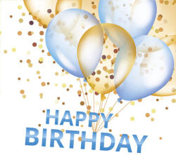  Happy Birthday Gold & Blue Balloons szalvéta 20 db-os 33x33 cm (PKK057012)