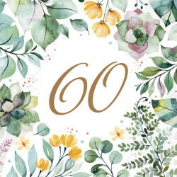  Happy Birthday 60 Floral Frame szalvéta 20 db-os 33x33 cm (PKK059290) - oliviashop