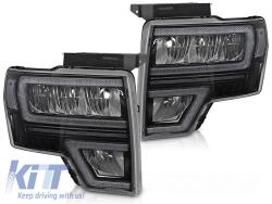  LED tuning headlight set suitable for Ford F150 2008-2014 with black base, for the model with factory DRL lights, with dynamic turn signals, with "Welcome" function, left and right (ABFOHX6010588)