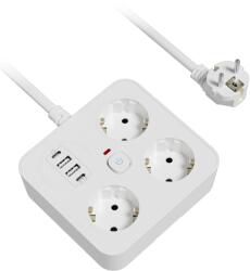  Prelungitor Multifunctional pentru Birou, Flippy, 3 Prize, 2 USB-A, 2 TYPE-C, Suport pentru Telefon, 3250W, Lungime Cablu 2 m, 11.4 x 12.4 cm, Alb (165263)