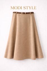 Modi style Fustă midi în cloș cu curea-Beige