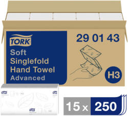 Tork 290143 Singlefold kéztörlő, fehér, 2rét, V hajt. , 23x22, 6m, H3 (15csom. /krt. )