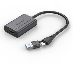 Vention ACYHB USB-C + USB-A към HDMI адаптер, 0.15 m, сив, алуминиева сплав (ACYHB)