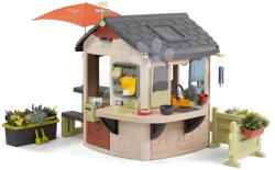 Smoby Căsuță de joacă cu spațiu de relaxare sub umbrela de soare Mud Cooking House Life Smoby cu masă de lucru extensibilă cu filtru UV integrat pentru copii de la 24 luni (SM810303-A) Casuta pentru copii