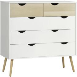 HOMCOM Comodă 5 sertare design scandinav mobilier depozitare cameră placă particule 99 x 39 x 101 cm alb aspect stejar deschis | Aosom Romania (831-371) Comoda