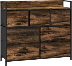 HOMCOM Dulap de Depozitare, Comodă cu 7 Sertare din Material Textil, Design Industrial, Structură din Oțel, 98x29x85cm, Maro/Negru | Aosom Romania (831-761V00RB) Comoda