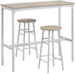 HOMCOM Set masă înaltă de bar + 2 scaune cu structură din oțel și blat cu aspect de lemn natural, pentru 2 persoane, alb | Aosom Romania (83A-048V80AK)