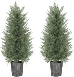 HOMCOM Set de 2 chiparoși artificiali mari 90cm plantă artificială din plastic în ghiveci 15 x 15 x 90 cm Grün | Aosom Romania (83C-065V00GN)