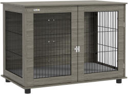 PawHut Cușcă pentru câine 2 în 1 masă de cafea cu pernă de plus detașabilă ușă blocabilă 100 x 60 x 73, 5 cm gri | Aosom Romania (D02-194V00GY)