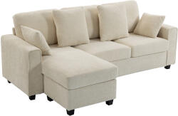 HOMCOM Colțar cu chaiselongue reversibilă, canapea 3 locuri cu aspect de catifea, șezut lat și adânc, perne cu arc, Bej | Aosom Romania (83B-775V00BG)