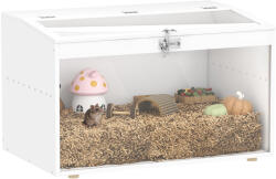PawHut Cușcă pentru Hamster Casă pentru Animale Mici cu Capac Rabatabil și Fereastră din Acril Transparent 80x50x50 cm Alb | Aosom Romania (D51-492V91CW)