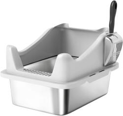 PawHut Litieră din oțel inoxidabil, toaletă pentru pisici, margini înalte, curățare ușoară, 43, 1x33, 2x25, 4cm, gri | Aosom Romania (D31-134V00GY)