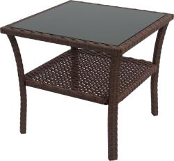 Outsunny Masă auxiliară din rășină împletită cu 2 nivele 50x50x45cm, masă de cafea pentru grădină pătrată cu blat de sticlă securizat, maro | Aosom Romania (867-164V00BN)