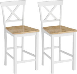 HOMCOM Set de 2 scaune de bar cu spătar și suport pentru picioare, lemn de cauciuc, pentru bucătărie, sală de mese, bar, Stejar+Alb | Aosom Romania (83A-286V90ND)