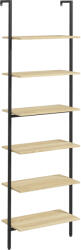 HOMCOM Raft tip scară montabil pe perete, 6 rafturi, stil industrial, oțel negru și lemn natural, 60x30x206 cm | Aosom Romania (838-422V00BN) Raft