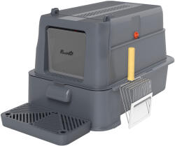 PawHut Litieră Închisă de 80L pentru Pisici cu Tavă Detașabilă, în ABS și Oțel Inoxidabil, 63x43x43 cm, Gri Închis | Aosom Romania (D31-150V00CG)
