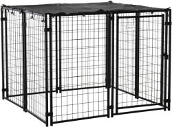 PawHut Tarc Caini Oțel Pliabil cu Acoperiș 8 Panouri Ușă Blocabilă Negru 141x141x113cm Spațios | Aosom Romania (D02-095)
