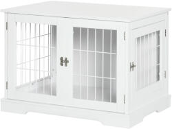 PawHut Cușcă pentru câine 2 în 1 masă de suport cu 2 uși cu sistem de siguranță - dim. 76L x 54.5l x 56H cm - Metal și MDF | Aosom Romania (D02-121V00WT)