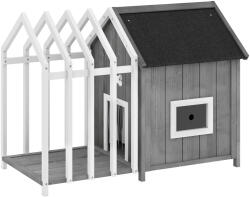 PawHut Niche pentru câine de exterior din lemn casă pentru câine de exterior cu terasă, ușă cu plăci, 106 x 62, 5 x 80, 5 cm, gri | Aosom Romania (D02-244V00GY)