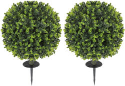 HOMCOM Set 2 Plante Artificiale de Buxus de 40 cm cu Tija Integrată pentru Interior și Exterior, Verde | Aosom Romania (83C-007V00GN)