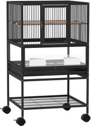 PawHut Cușcă Metalică Rotile Acrilic Negru | Aosom Romania (D10-107V00BK)