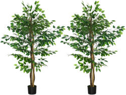 HOMCOM Set de 2 plante artificiale ficus înălțime 1, 50 m trunchi crengi liane frunze realism ridicat ghiveci inclus verde | Aosom Romania (830-799V02GN)