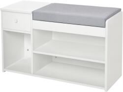 HomCom Banca pantofar cu perna, sertar si 3 compartimente deschise, mobilier din lemn pentru hol 81x31.5x49cm, alb | Aosom Romania (837-057WT) Pantofar