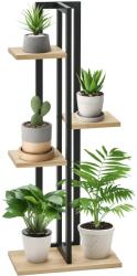 Outsunny Suport pentru Plante cu 4 Etaje din Lemn de Brad și Metal, 45x25x110 cm, Negru | Aosom Romania (845-906V00BK)