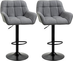 HOMCOM Scaune de bar 2-pack Design retro reglabile în înălțime Piele ecologică Aspect de in Gri + Negru | Aosom Romania (835-760V01LG)