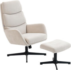 HOMCOM Fotoliu tapițat cu taburet, fotoliu lounge cu spătar înalt, bază metalică, pentru living, dormitor, Bej | Aosom Romania (83B-620V00BG)