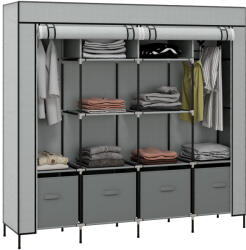 HOMCOM Dulap Portabil din Material Textil și Oțel, Garderobă cu 10 Rafturi, 4 Sertare și 2 Bare, 166x42, 5x169, 5 cm, Gri | Aosom Romania (850-286V00CG) Garderoba
