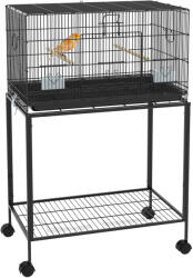 PawHut Colivie pentru Pasari cu Rotile 77x46x119 cm Cusca Metalica pentru Pasari cu Tava Detasabila 2 Suporturi 2 Hranitoare Negru | Aosom Romania (D10-094V01BK)