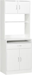 HOMCOM Dulap de bucătărie bufet de dining cu 4 uși tavă glisantă raft reglabil sertar 70x40x180 cm Alb | Aosom Romania (835-983V00WT)