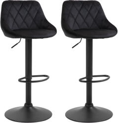 HOMCOM Set de 2 tabureți de bar cu spătar, aspect catifelat, cadru din oțel, scaune de bucătărie reglabile înălțime cu suport pentru picioare, rotative, taburet de bar, negru | Aosom Romania (835-502V02BK)