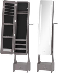 HOMCOM Oglindă-dulap pentru bijuterii cu lumini LED Dulap bijuterii cu oglindă full-length reglabilă pe unghi Sertar Oprire automată a luminilor Gri | Aosom Romania (831-325V00GY)