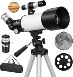 Outsunny Telescop astronomic pentru adulți și începători 70 mm, telescop refractor 40X/16X trepied reglabil, 80 x 80 x 135 cm alb | Aosom Romania (023-001V00SR)