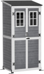 Outsunny Magazie pentru depozitare în grădină, magazie pentru unelte cu 2 ferestre, țăruși pentru ancorare, acoperiș din asfalt, 91 x 69 x 192 cm, lemn de brad, Gri deschis | Aosom Romania (84H-340V00LG)