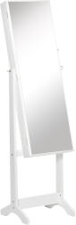 HOMCOM Oglindă Portbijuterii, Dulap Portbijuterii cu Unghi Reglabil, Organizator pentru Inele, Coliere, Cercei, Încuietoare cu Cheie, pentru Dormitor, Living, 46x36.5x151.5cm, Alb | Aosom Romania (831-462WT)